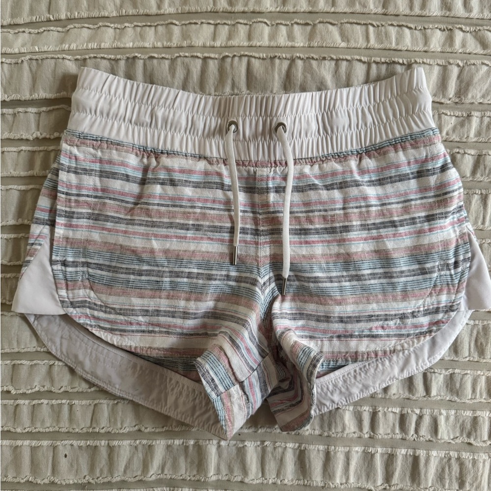 Athleta White and Pink Athletic Shorts Lightweight Elastic Waist